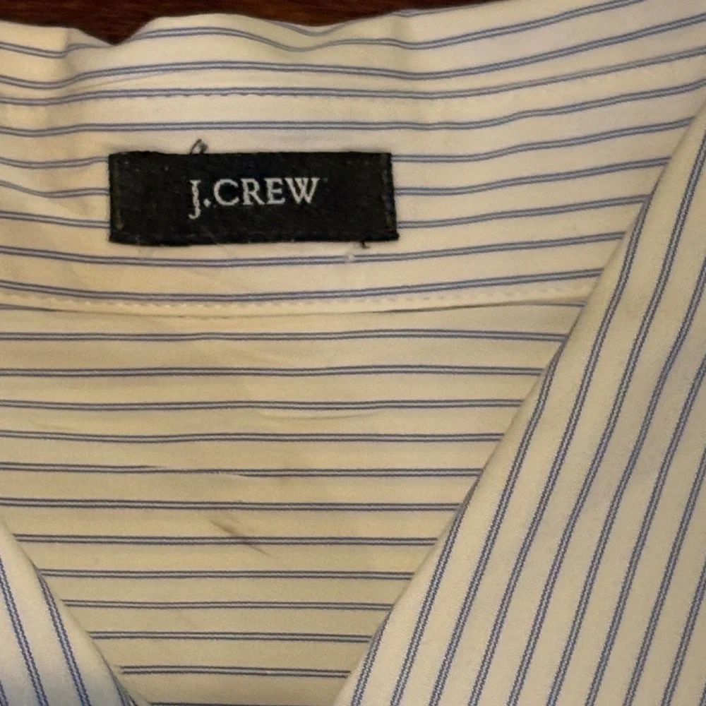 J. Crew White Button-Up Blouse with Light Blue Pinstripes - Picture 2 of 2